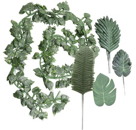 SOLUSTRE Künstliche Monstera Hängepflanze Stoff Mit Stiel Grün Tropische Zimmerdekoration Realistische Schildkrötenblatt Girlande Für Party Strandthema