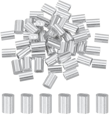 sourcing map 50Pcs Aluminum Crimping Loop Sleeve, 1.5mm 1/16 Double Ferrule Wire Crimps M1.5 Cable Crimp for Wire Rope and Cable Crimps, Clamps Line Rope End