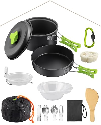 HOMGEN Aluminium Camping Cooking Set with Folding Cutlery for 2-3 People