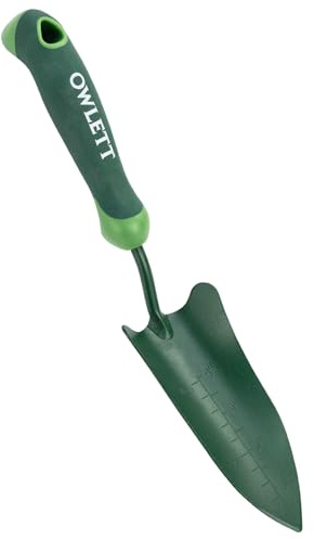 Owlett Garden Trowel with Measurements, High-Hardness Small Hand Shovel with Soft Ergonomic Handle, Rustproof Potting Trowel Gardening Hand Tools for Digging, Planting, Transplanting, Weeding