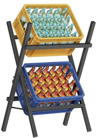 HOOBRO 2-stöckiges klappbares Getränkekistenregal für 2 Kisten, Kistenregal, Getränkeregal, Getränkehalter, Klappregal, 120 kg belastbar pro Ebene, für Küche, Wohnzimmer, Camping, Schwarz EBK201CJ01