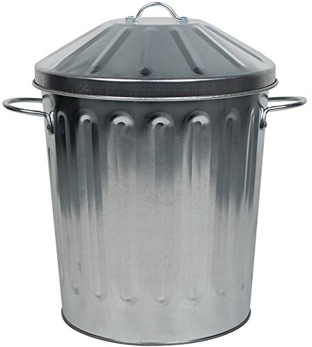 15L Litre Small Metal Rubbish Dustbin / Mini Colour Lidded Storage Bin Bucket (Silver)