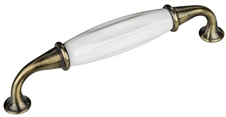 SOTECH 10 x Porzellangriff JOHANNA BA 128 mm Altmessingoptik weiß | Möbelgriff Schrankgriff