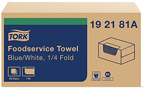 Tork Foodservice Cleaning Towel Blue/White Self Dispensing, 1/4 Folded, 1 x 240 Cloths, 192181A