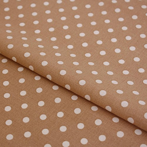 Hans-Textil-Shop Baumwollstoff Beige Gepunktet – Stoff Meterware 140 cm – Beigefarbener Stoff mit weißen Punkten – Punkte Stoff Baumwolle für Kissen, Bettwäsche, Kinderstoff, Deko, Bekleidung