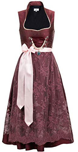 Edelnice Trachtenmode Exclusivo diseño de cuello alto Stella largo con delantal tirolesa y charivari, tallas 34-54, rojo, 52