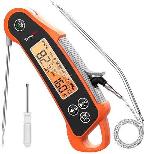 TempPro TP710 Instant Read Thermometer for Cooking, 2-in-1 Meat Thermometer Digital with 2 Probes & 2 Temperature Display, Kitchen Thermometer for Oven, Grilling, Smoker, BBQ (Previously ThermoPro)