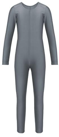 Jowowha Kids Girls Long Sleeve Unitards One Piece Full Body Catsuit Ballet Dance Gymnastics Leotard Costumes Grey 7-8 Years