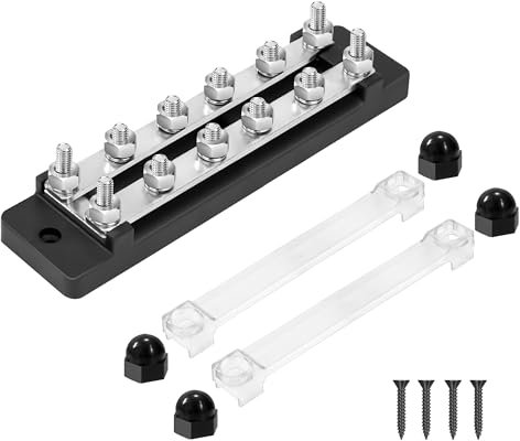 QIMEI-SHOP Bloc de Distribution D'alimentation 12V-48V DC Barres de Distribution D'énergie BusBar 150A 2 Voies avec 12 x M6 Boulons de Borne pour Voiture Bateau Noir