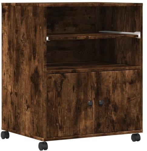 vidaXL Printerkastje met wielen 60x48x74 cm gerookt eikenkleurig