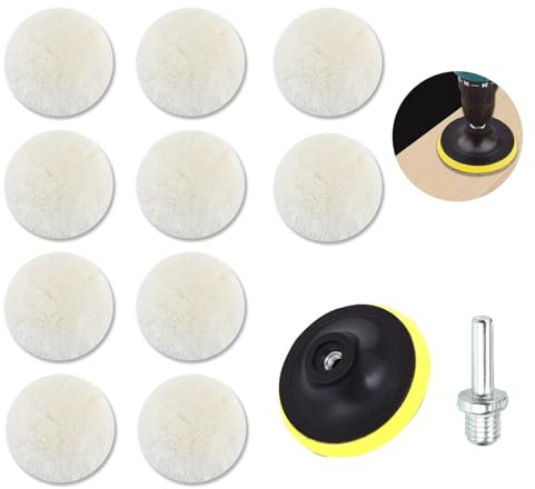 Kit de Polissage Voiture 12 Pièces - 3 Pouces Tampon en Fausse Laine Avec Adaptateur de Foret, Pad et Disque pour Ponçage et Cirage