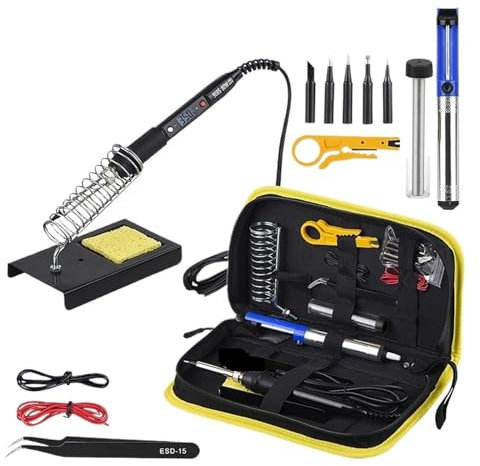Kit de soldador Kit De Soldadura Eléctrico De Hierro De 80W, Bomba For Desoldar De Pasta De Soldadura Ajustable Con Temperatura, Juego De Herramientas De Soldadura Con Pantalla LCD(Black kit-04)