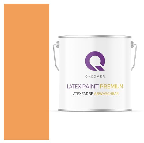 Q-COVER Latexfarbe Abwaschbar 5L (ca.35m2) Orange Farbton Innenfarbe Wandfarbe Deckenfarbe Klasse 2 Mattfarbe Für Allergiker Scheuerfest Geruchlos Frei Von Voc