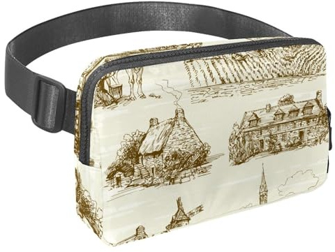 Hüfttasche für Damen und Herren, Outdoor-Hüfttasche, schlank, Laufgürtel, Bauchtasche für Spaziergänge, Joggen, Wandern, Reisen, Workout – ländliche Häuser und Rinder, multi, 1.5x9.0x5.9in/4x23x15cm,