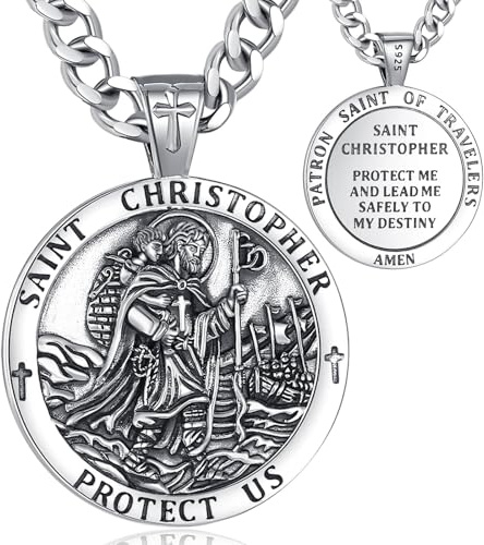 EUDORA Harmony Ball 925 Sterling Silver Archangels Necklace for Women Men, St Christopher Medal St Michael Virgin Mary St Benedict Pendant Original Protection Religion Amulet Jewelry Gift, 22+2