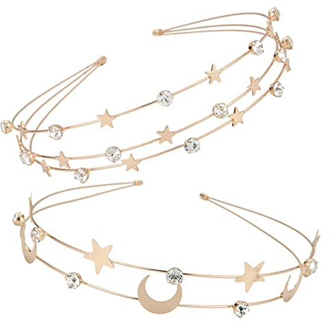 PAMINGONO Diademas Metálicas Multicapa 2 Unidades Tamaño Medio Decoradas con Estrellas y Figuras Lunares para Mujer y Niña Boda Fiesta Accesorios Cabello