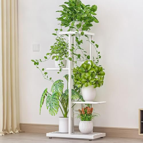 Curtainboro Pflanzenständer mit 4 Etagen, robustes Metallregal, Metall-Blumentopf-Regal-Halter, Abstand, hohes Eckregal für mehrere Pflanzen für Terrasse, Garten, Balkon, Wohnzimmer, Schlafzimmer