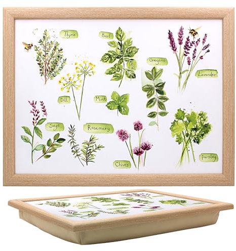 The Leonardo Collection Herb Garden Jennifer Rose Gallery - Bandeja de regazo para servir alimentos y desayunos, cómodas bandejas de regazo con cojín de puf, bandejas duraderas para comer en el regazo