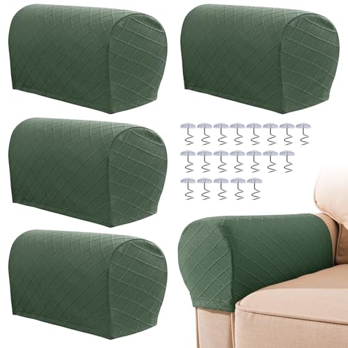 YancLife Armrest Chair Covers, Set of 4 Stretch Armchair Couch Armchair Covers for Arms Sofa, Anti-Slip Spandex Polyester Sofa Chair Arm Caps for Furniture Protector, Chairs, Sofas, Recliner (Green)