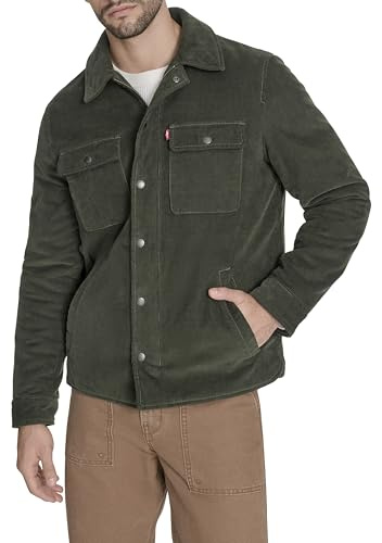 Levi's Men's Corduroy Shirt Jacket, Duffle Bag Green Filled, Large