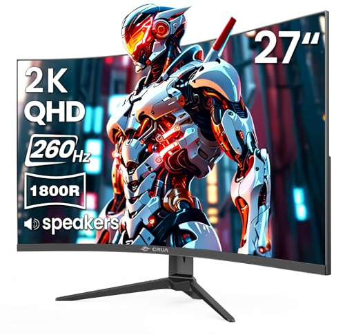 CRUA 27 Inch QHD 260Hz Curved Gaming Monitor, 1800R VA, Built-in Speakers