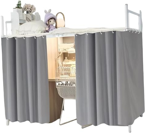 NASSMOSSE Cortinas Opacas para litera, 2 Paneles, Cortina de privacidad para litera con Cuerda y Ganchos para el hogar, Dormitorio, Estudiantes universitarios, 47 x 79 Pulgadas, Color Gris