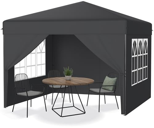 YRHome Pavillon Pliable 3x3m Pop-up, Protection UV, Hivernal, 4 parois latérales, Stable, Hauteur réglable, pour Camping et Cour, Gazebo - Anthracite