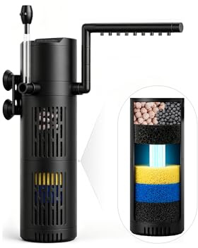 Aquapapa U-V Fish Tank Filter, Aquarium Filter with 6-Layer Filtration | 8W 500L/H Fish Tank Filter Pump for 30–110L Tank, Sponge Filter with Aeration & Rainfall for Coldwater & Tropical Aquariums