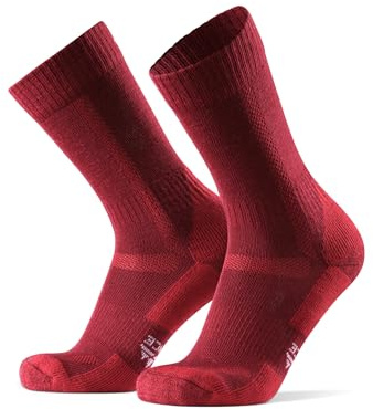 DANISH ENDURANCE Calcetines de Senderismo Unisex, Calcetines de Lana Merino con Acolchado Antiampollas, 1 Pack, Rojo, 35-38