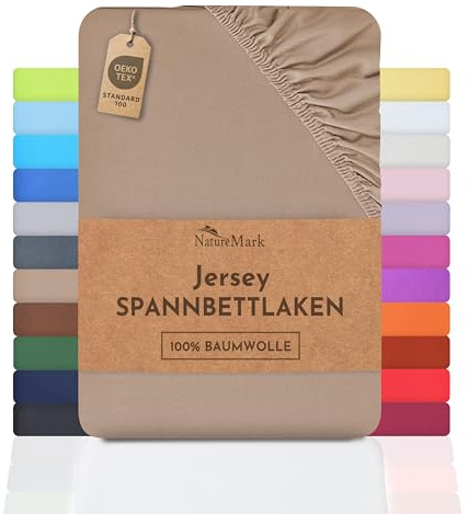 NatureMark Jersey dra-på-lakan, formsydda lakan, 100% bomull i många storlekar och färger, märkeskvalitet Oeko-Tex Standard 100 (180x200-200x200 cm, sand/beige)