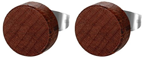 JewelryWe Schmuck Herren Damen Ohrstecker, Edelstahl Holz Runde Ohrringe Piercing, Braun, 6mm-12mm