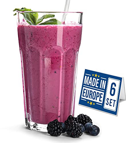 CRYSTALIA Premium Drinking Glasses Set of 6 Tall Glass Tumbler 360ml LEAD FREE Water Glasses, Heavy Base Highball Glass Water Tumblers, Cocktail, Milkshake, Milk, Iced Tea, Soda Glasses Juice Glasses