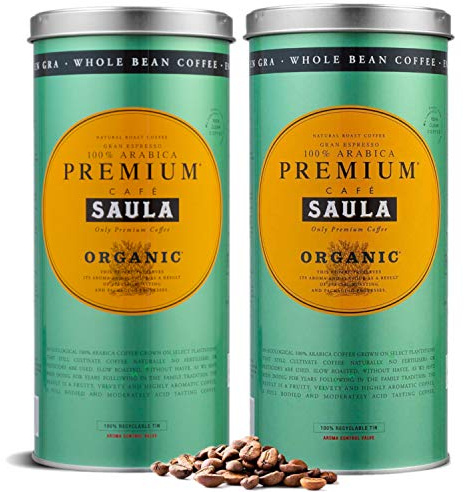 Café Saula grain, Pack de 2 boîtes de 500 gr. Premium Organic 100% Arabica