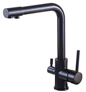 Esmerilado Mate Negro puro Mezclador de cocina Grifo del fregadero Grifo de la cocina Grifo de la cocina Agua caliente y fría mate Grifo de la cocina Agua potable recta Grifo tres en uno-black