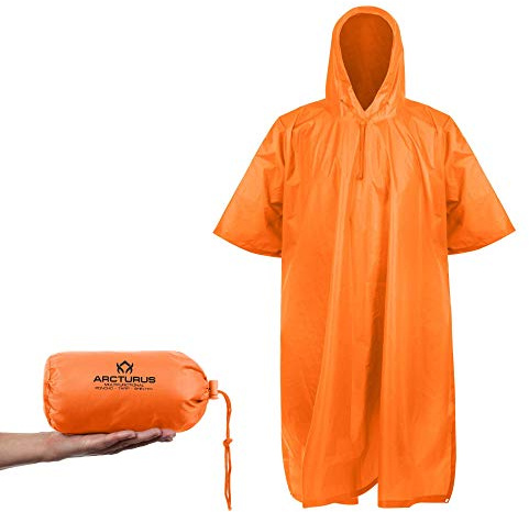 Arcturus Lätt regn och vått väder multifunktion ripstop nylon poncho/TarpGround tyg, Jägare orange, L