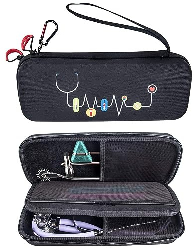 KT-Case Étui pour stéthoscope compatible avec stéthoscope 3M Littmann 5803 Classic III Sac de voyage Omron ADC Dixie EMS Boîte de rangement multifonction tendance, Noir , Classique