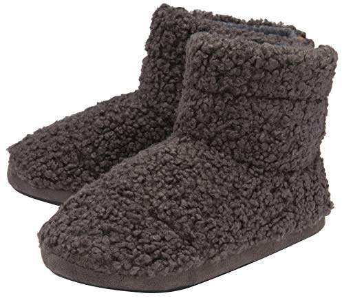 DUNLOP - Mens Furry Sherpa Slipper Boots - Memory Foam Plush Indoor House Slippers - Ankle Boot Slippers - Gifts for Men (9 UK, Charcoal)