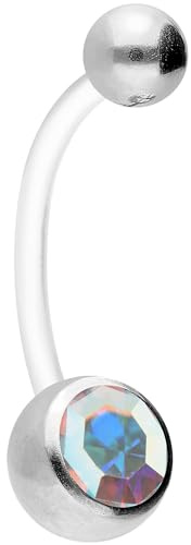 PIERCINGLINE flexibles Bauchnabelpiercing aus Teflon - für Schwangerschaft - mit Kugel aus Chirurgenstahl und Kristall - kürzbar - in 7 Farben