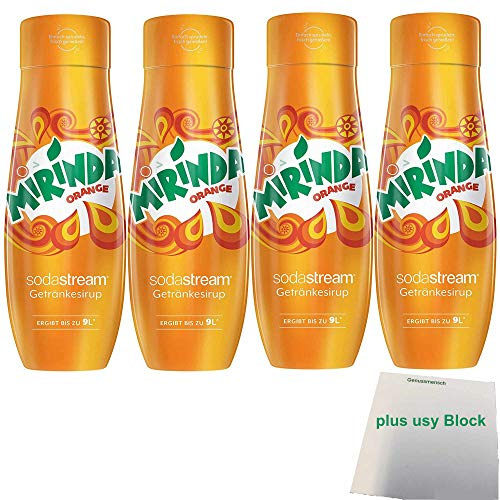 Mirinda Orange Getränke-Sirup für Wassersprudler 4er Pack (4x0,44l Flasche) + usy Block