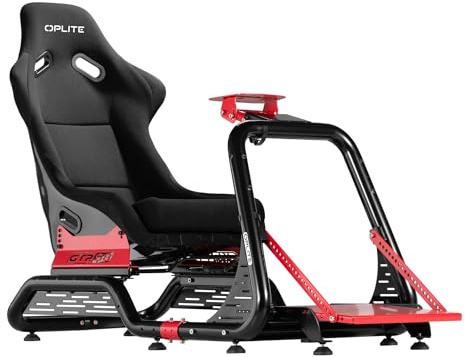 OPLITE GTR S8 ELITE COCKPIT - Bucket Seat e Frame per simulatore di gara. Progettato per la simulazione, il Cockpit è compatibile con le ruote da corsa Thrustmaster, Logitech, Fanatec e Simcube.