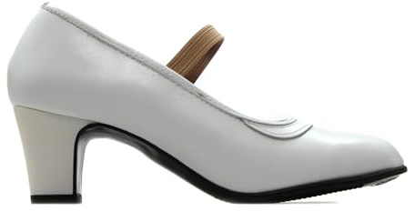 Malaca - Zapato Profesional de Baile,de Piel,Cierre de Goma elástica,tacón,Suela con Clavos,Grandes DE Talla para: Niña (Blanco, Sistema Tallas Calzado EU, Adulto, Números, Mediano,37)