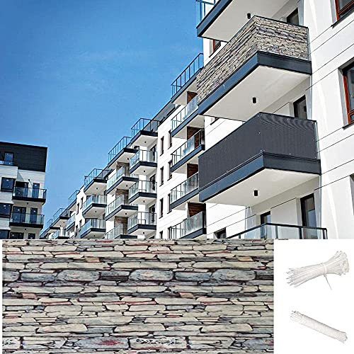 GGMWDSN Balkon Sichtschutz Balkonverkleidung Anthrazit Ohne Bohren Balkonbespannung, 0.5X3 M, Khaki Wind Und Uv Schutz Polyester Blickdichte mit ÖSen Und Kordel,Stone-0.5 * 10m