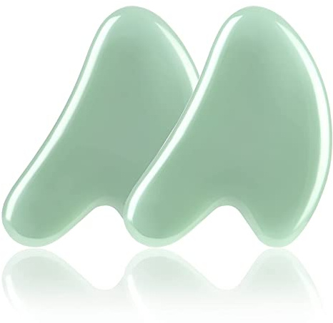 URAQT Gua Sha Stein Massagewerkzeug, Natürliches Jade, hellgrün,2Stück