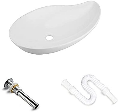 Aufsatzbecken Badezimmer Waschbecken Oval Runde Schüssel Keramik Waschbecken Modernes Design 25,7 * 15,27 * 4,72 (Oval Rund) Mit Ablaufschlauch Und Ablauf