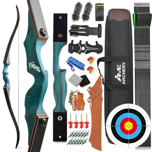 AMEYXGS 60 Bogenschießen Takedown Recurve Bogen und Pfeil Set 20-60LBS Jagdbogen Sportbogen für Schießen Holzriser mit Bogenzubehör Rechtshänder Recurve Bogen für Erwachsene (50lbs)