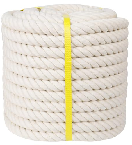 Twisted Cotton Rope (1 inch x 50 feet) Natural White Rope for Crafting, Hammock, Railings, Tug of War, Home Decorating