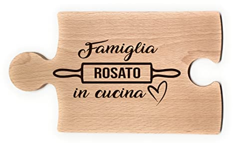 Taglieri in legno di faggio personalizzati Famiglia - regalo perfetto per compleanno, San Valentino, Festa della mamma, Casa nuova, Anniversario (Portacalice puzzle)
