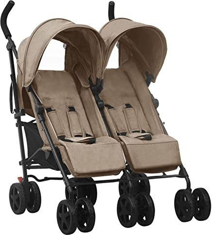 Geschwisterwagen, MOONAIRY Zwillingskinderwagen, Geschwisterbuggy, Double Stroller, Doppelkinderwagen, Taupe Stahl