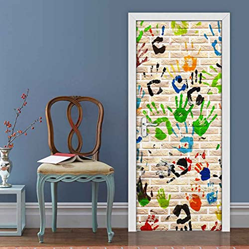 JGCAI 3D Türaufkleber Wohnzimmer Schlafzimmer Badezimmer Graffiti-Handabdruck-Kunst Türtapete Türposter 95x215cm Wandbilder Selbstklebend Tür Poster Vinyl Entfernbar Mauer Aufkleber Zuhause Dekor