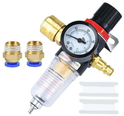 Druckluft Wartungseinheit Druckminderer 1/4, Druckluft Regler mit Wasserabscheider & deutsche Schnellkupplungen für Kompressor Filter